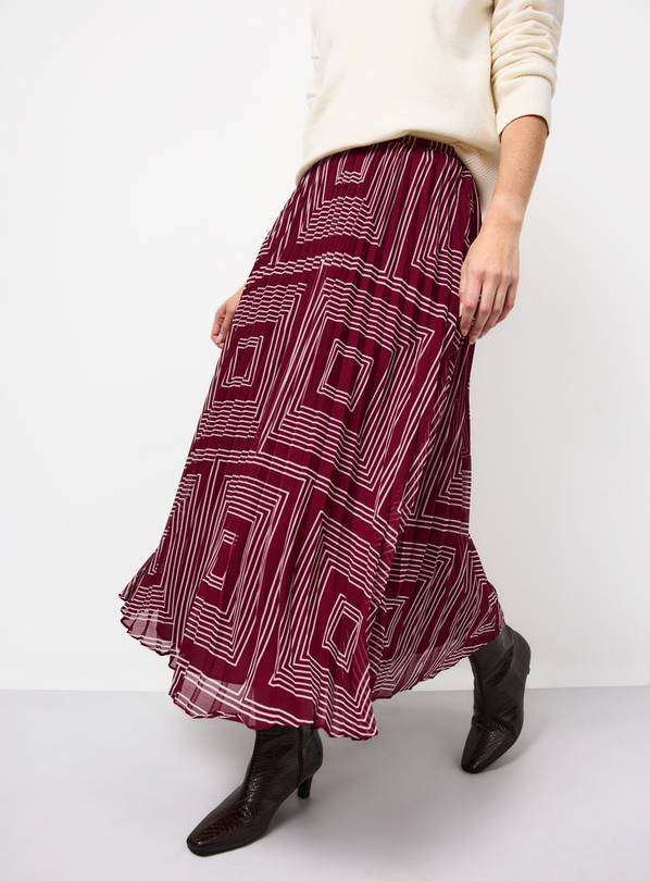 Burgundy Geometric Printed Pleated Co-ord Midaxi Skirt 24